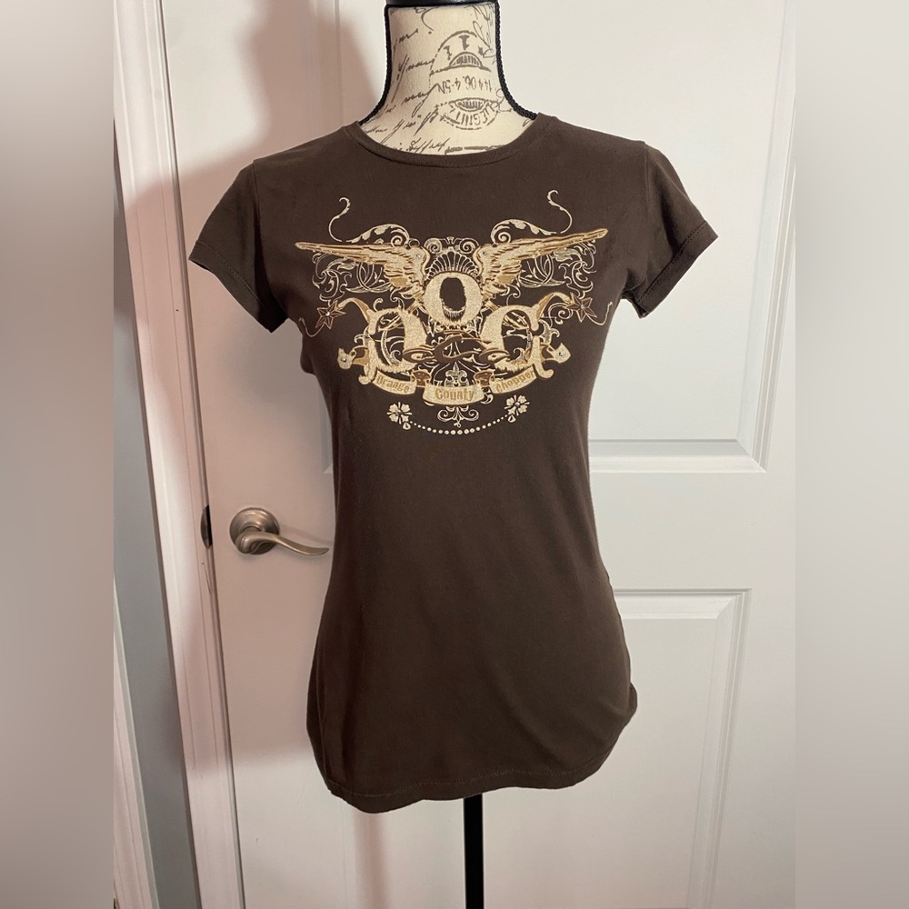 Orange‎ County Choppers Vintage Brown Graphic Tee w/ Silver Details Small/S O